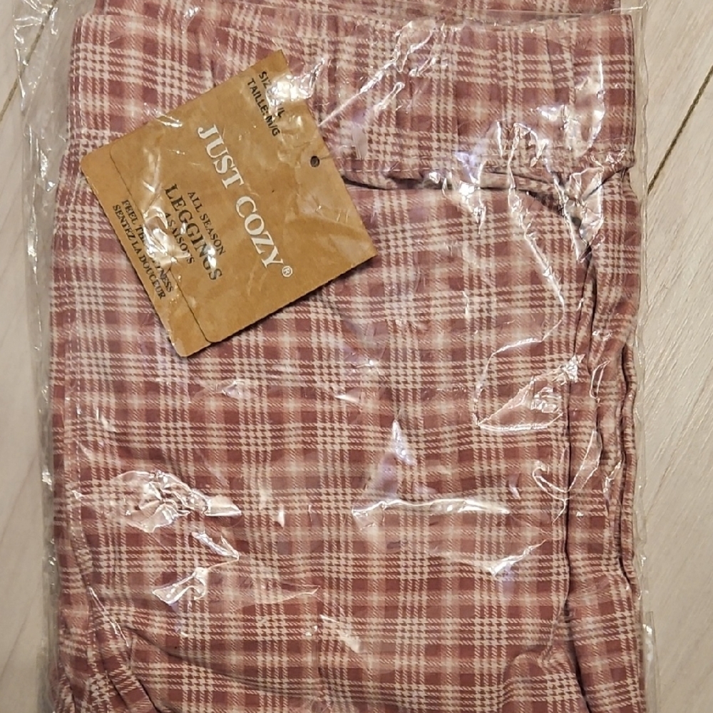 Just Cozy Plaid Leggings - Dusty Rose/White M/L